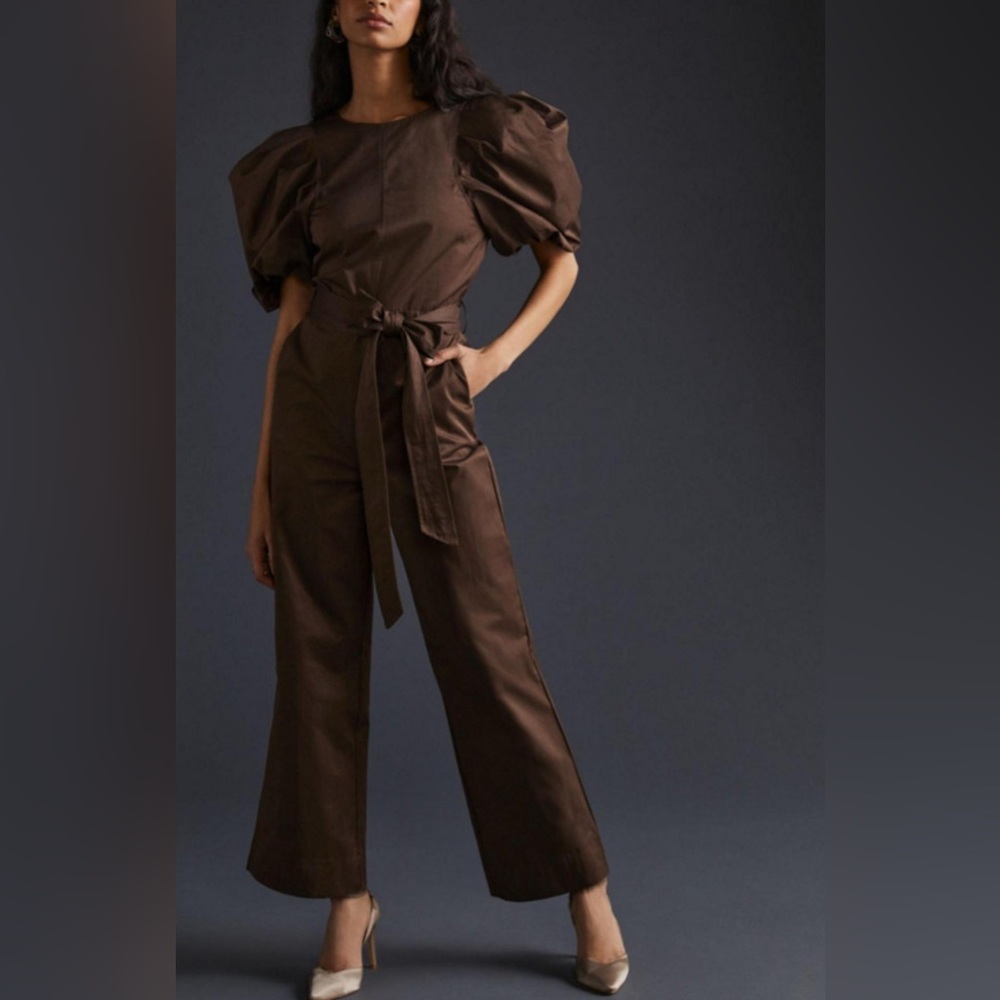 En Saison Chocolate Puff Sleeve Jumpsuit
